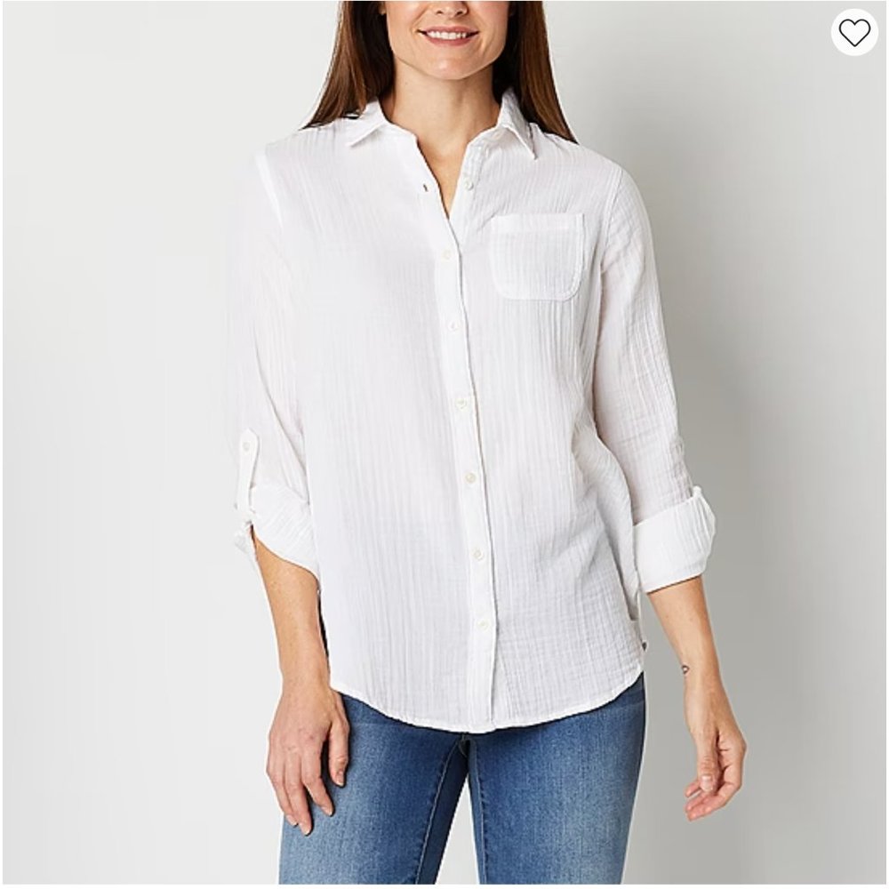 COPY - St. John's Bay Long Sleeve Gauze Button-Down Shirt (M)